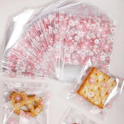 100 Pcs Flower Design Plastic Packing Bags Resealable Transparent Self-Adhesive Bags Plastic Material Durable
