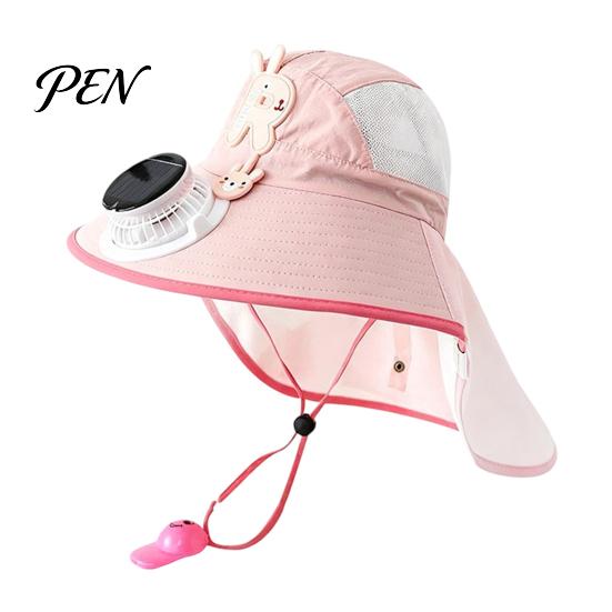 Kids Sun Hat with Active Cooling Cap Built-in Solar Fan, Wide Brim Protection Baby For Hot Weather Hat, Breathable Mesh Fabric Summer Cartoon Pattern,