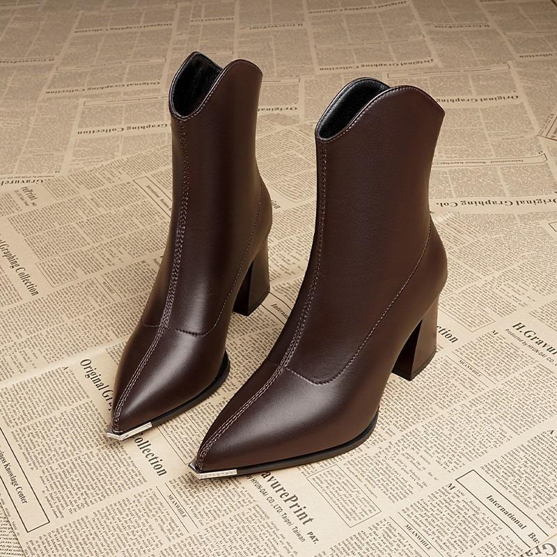 Fashion 2025New Arrival Women Ankle Boots High Quality Casual Leather Boots Fashion Pointe High Heel Boots Plush Warm Women Winter Botas