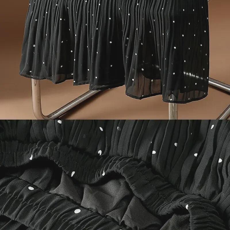 2025 Spring/Summer Women's High Waist Polka Dot Pleated A-Line Chiffon Midi Skirt