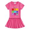Summer Cartoon Raglan Color Block Pleated Dress for Girls