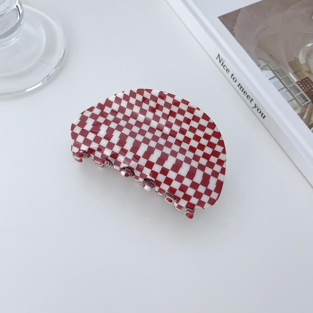 Vintage Plaid Series Red And White Hair Clamps For Women Handmade Pvc Fashion Accessories