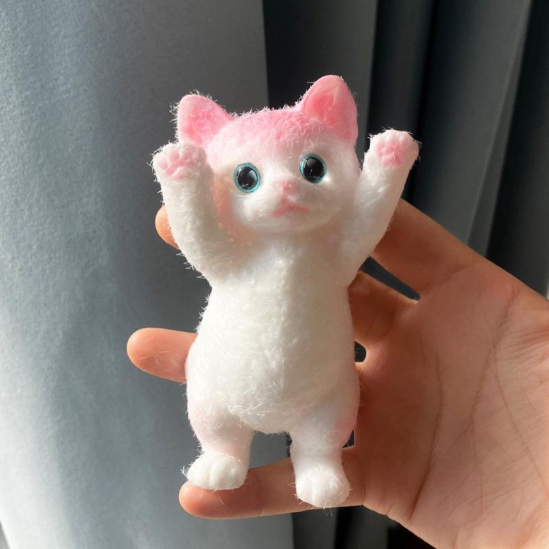 Cute Raise Hand Little Kitten Model Stress Relieving Toys Slow Rebound Toy Children Decompression Toys Animal Ornaments