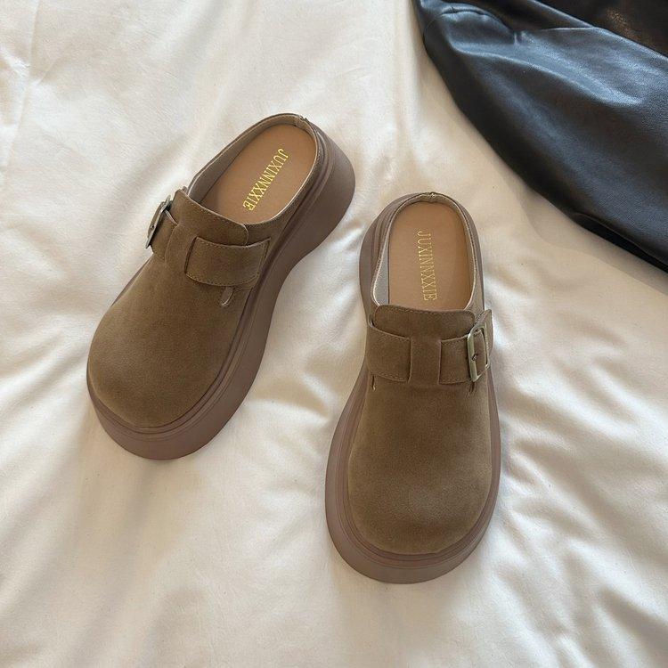 Lazy Thick-soled Bag Head Slippers Women's 2025 Spring and Autumn New Height-increasing Outer Wear One Pedal Casual Skirt Boken Shoes
