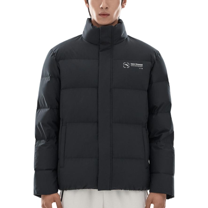 Anta Solid Color Printed Letter Zip-Up Stand Collar Down Jacket Men Outerwear Black 952247944-4