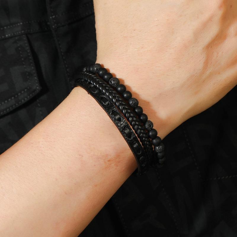 Fashion Personality Trend, Leather Natural Stone Hand-woven Jewelry, Men's Jewelry Bracelet