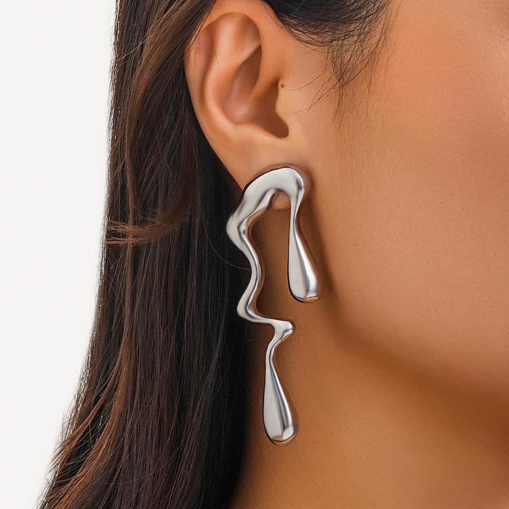 Liquid Metal Alloy Water Drop Earrings: Sweet & Cool European-American Geometric Design