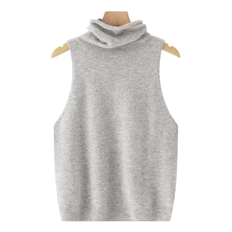 Women’s 100% Cashmere Sleeveless High Neck Sweater Vest for Spring & Autumn