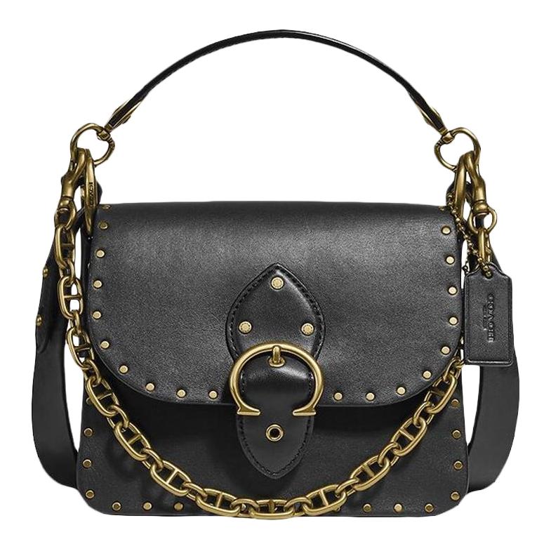 Coach Beat 18 Studded Chain Leather Small Square Bag Women handbags Black 4600-B4BK