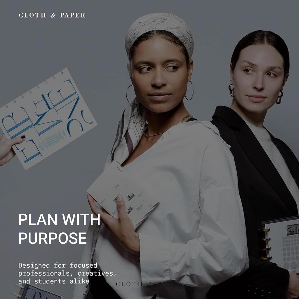 Cloth & Paper 2026 Dated Daily Planner Erts - Monday Start | A5 Size 5.8 X 8.3 Inches | 6 Ring Planner Refills | 2 Days Per Page | Minimalist Daily