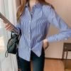Profession Office Printing Striped Single-breasted Blouse Women New Long Sleeve Turn-down Collar Korean All-match Lady Shirt