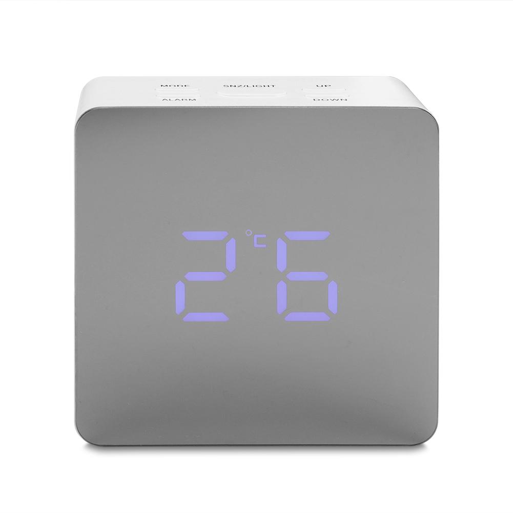 Digital 1224-hour LED Mirror Clock Night Light Alarm & Snooze Mirror Alarm Clock - Blue Light