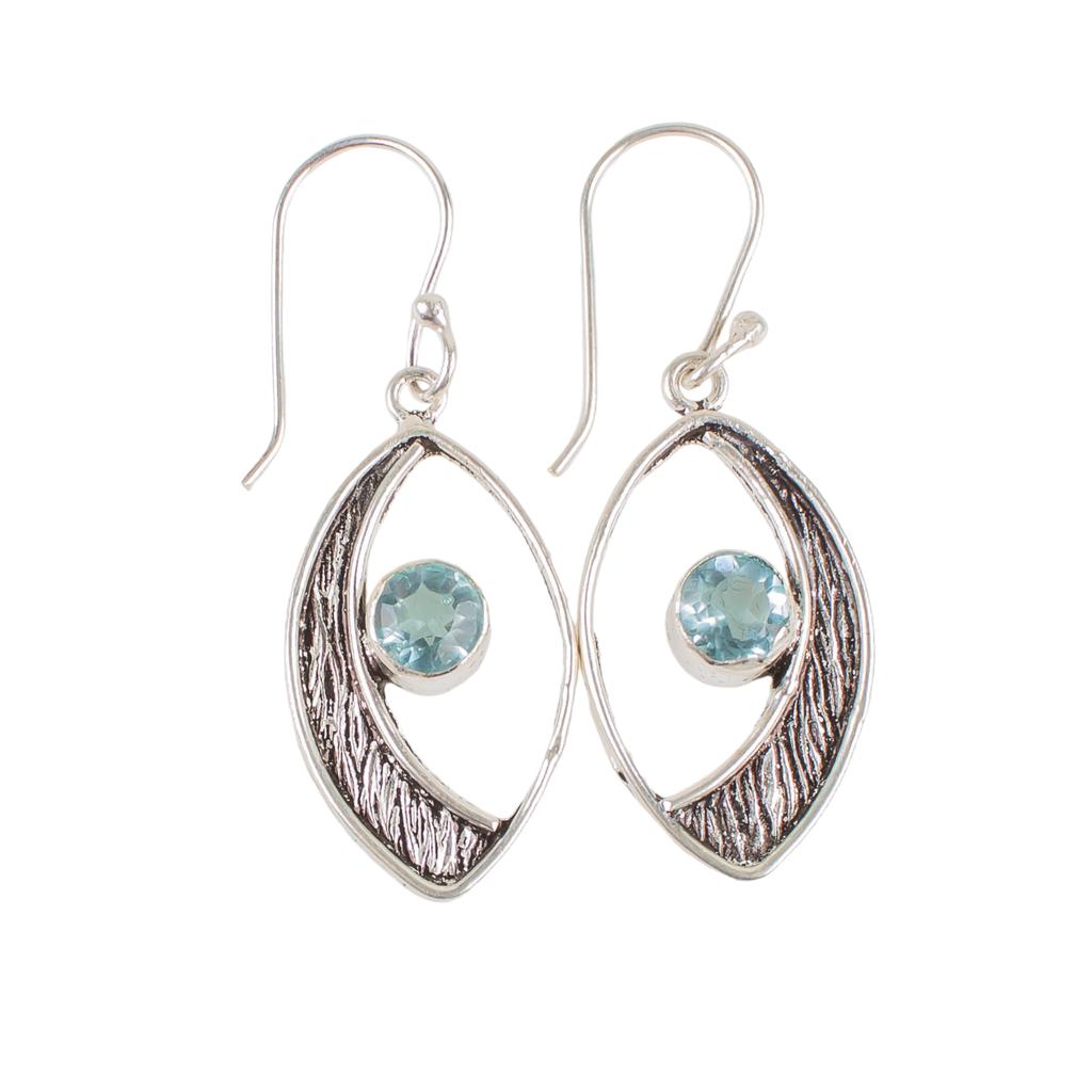 Himmelblauer Topas Edelstein 925 Sterlingsilber Geschenk Schmuck Handgefertigte Ohrringe 1.60" EE-61-8