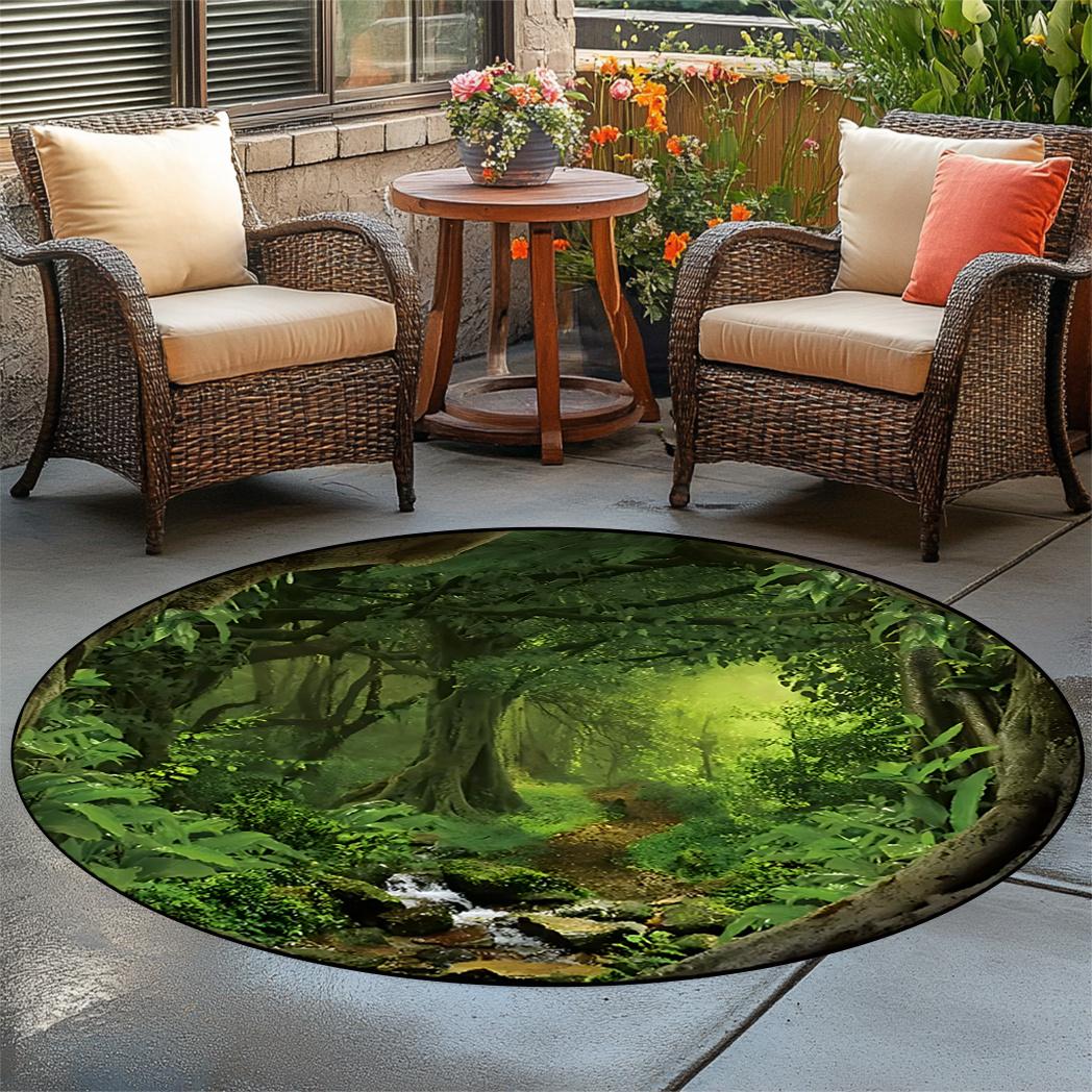 

1PC Misty Forest Round Rug, Non-Slip & Washable, Nature-Inspired Print, for Living Room/Bedroom/Hotel 60cm