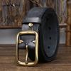 Men's Genuine Leather Belt Retro Distressed Pleated Copper Buckle Korean Style Casual Jeans Belt