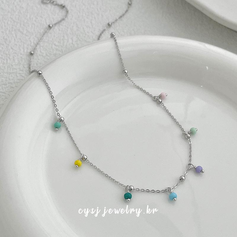 Cui Yan S925 Sterling Silver Rainbow Beaded Necklace - Korean Dongdaemun Style Choker for Women, New Summer Fashion.