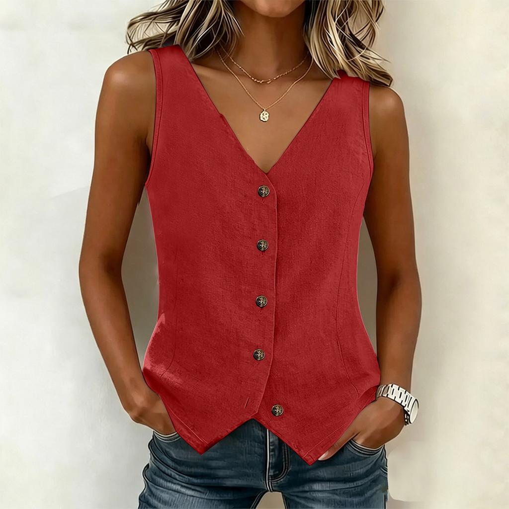 Women’s Fashion Sleeveless Vest Top Button Down Fitted Casual Lightweight Blouse for Daily Wear Office and Travel