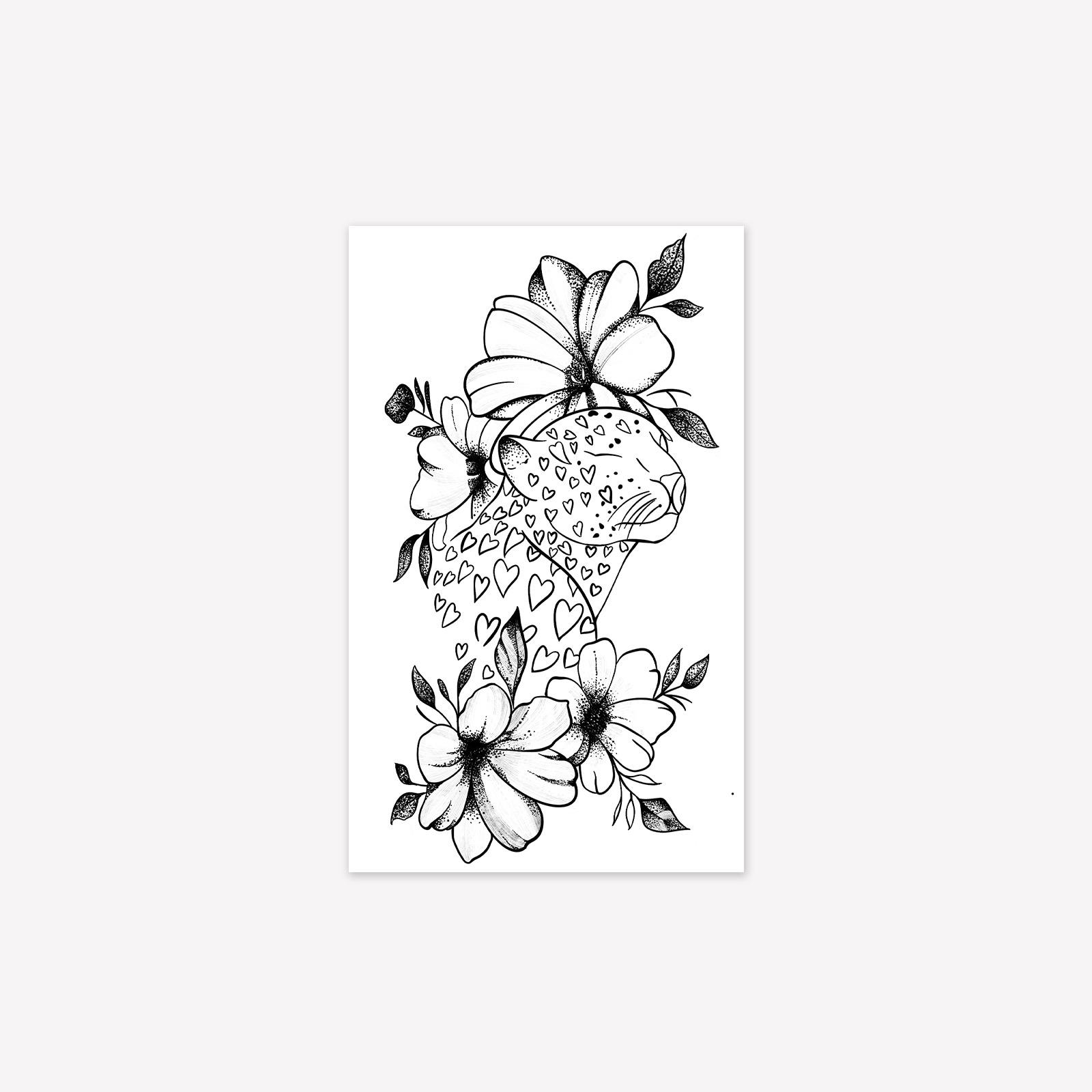 Y2K Simple Personality Dark Love Flower Bush Leopard Arm Leg Tattoo Sticker 11*18CM