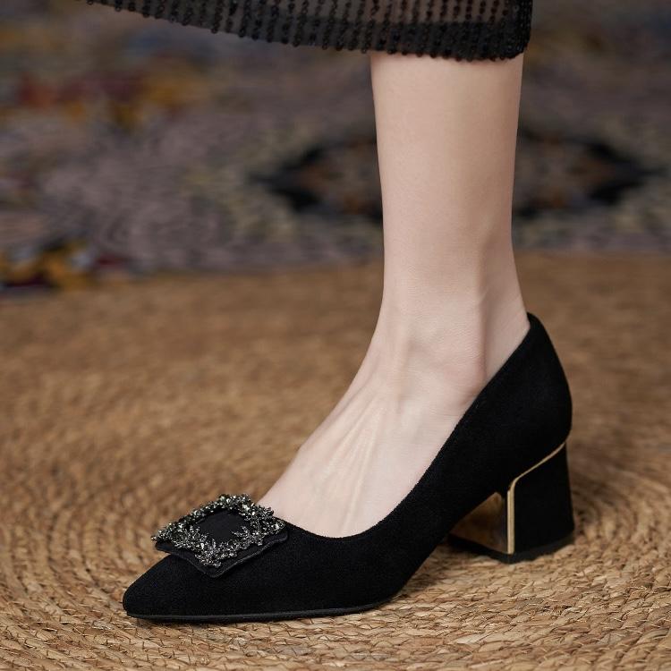 Fashion Heel Shoes for Women 2025 New Spring Autumn Pointed Toe pumps Bling Diamond Thick Heel Fashion Shallow Lady Shoes Women Heels