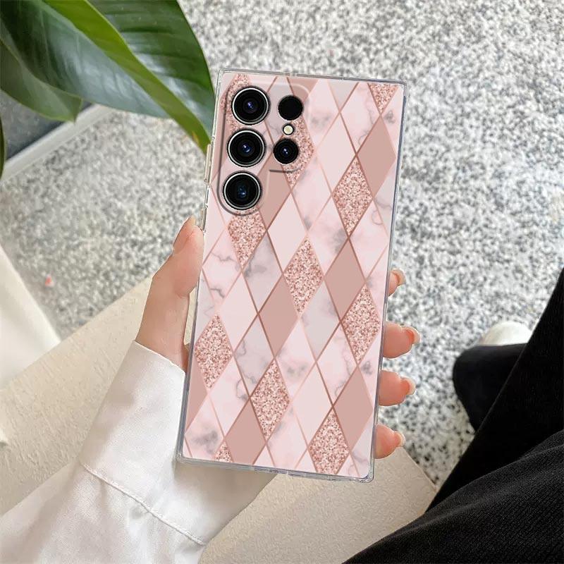 Gold Pink Rose Glitter Hearts Phone Case For Samsung S24 S23 Ultra S22 S20 Plus S21 FE Clear Cases Cover Galaxy S24Ultra Fundas