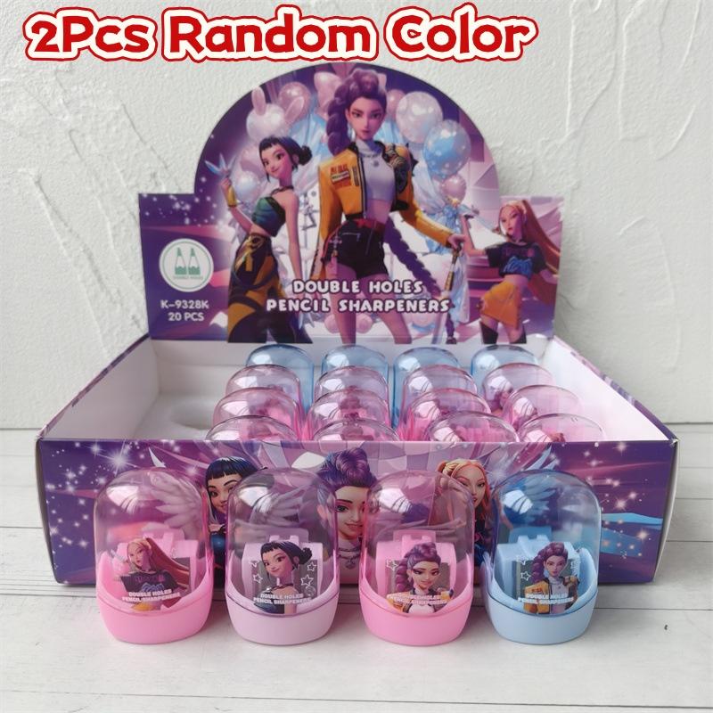 2/4 Peças Kpop Caçadores de Demônios Apontadores de Lápis Estudantes Furo Duplo Apontador de Lápis Manual Papelaria Material Escolar Presente