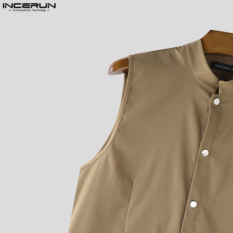 INCERUN Herren Ärmellos Knöpfe Schlitze Unregelmäßig Falten Lang Westen Oberteile