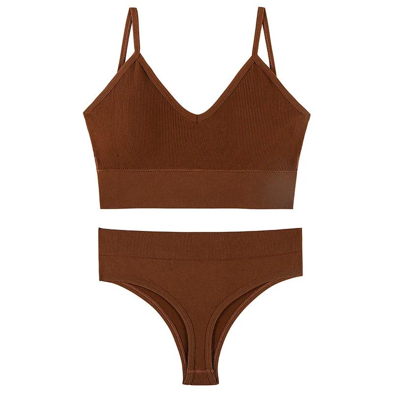 2Pcs Underwear Set Bra Set Women Panties Sexy G-String Seamless Bralette Female Wire Free Bra Sexy Panty Set Lingerie Soft Tank Crop Top Sleeping Bra