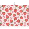 Pink Strawberry Dish Drying Rack Mat for Kitchen Counter,Cute Flowers Dish Drying Pad Absorbent Reversible Microfiber Protector for Coffee Bar Sink