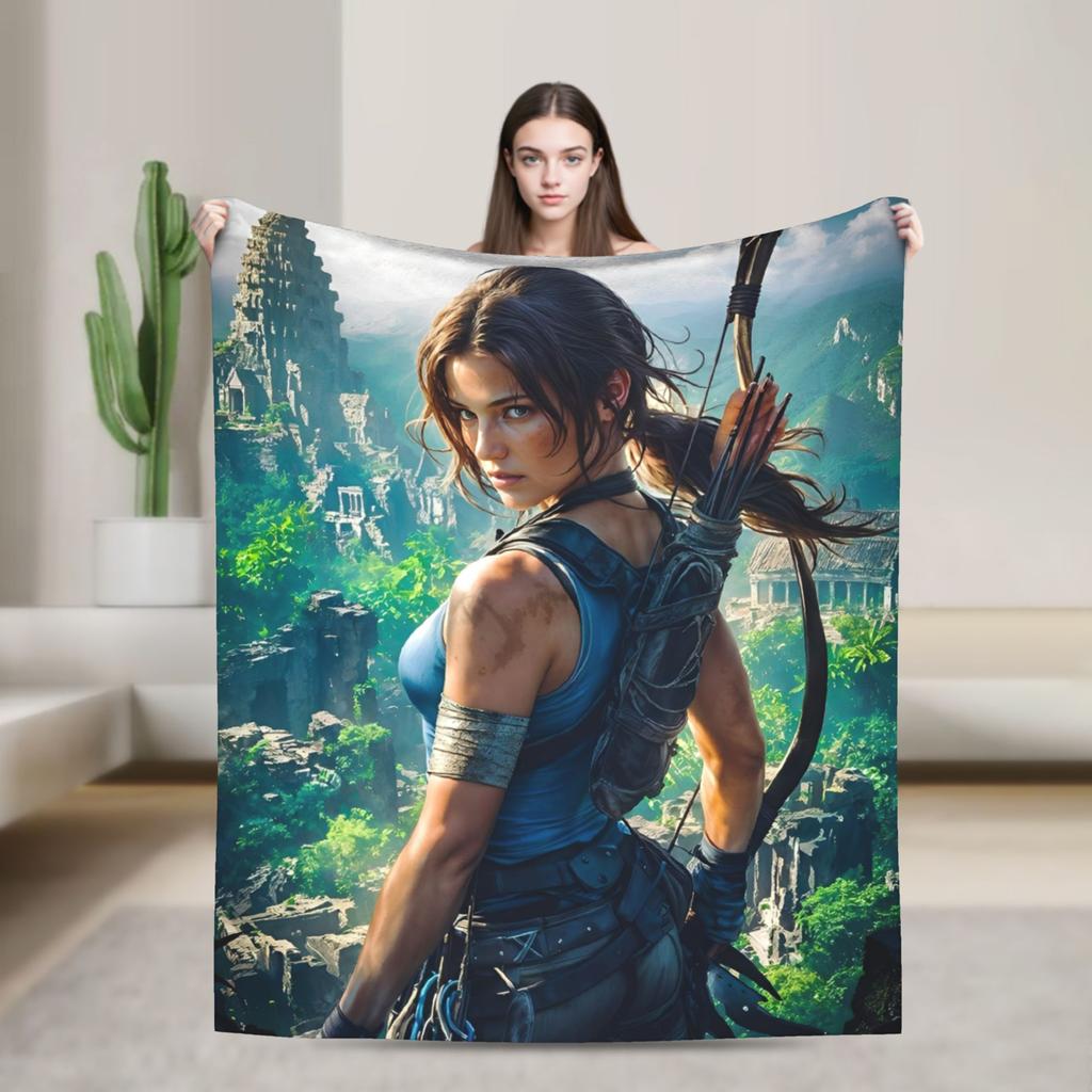 Tomb-Raider Lara Croft Blanket Cover Fleece Survival Video Game Warm Throw Blanket for Sofa Couch Quilt Multi-function