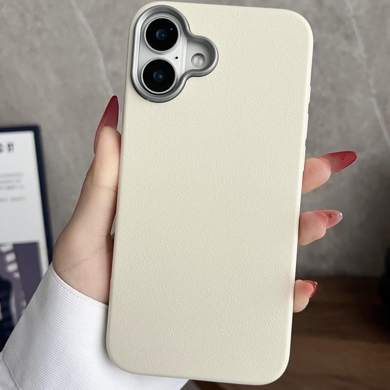 Large Hole Plain Leather Texture iPhone 16 Case for Apple, 12 Solid Color, Cross-Border 14/13, Two-in-One 15 & 17 Pro