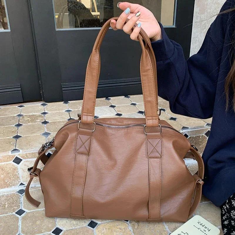 Grande Capacidade Bolsas de Ombro Pretas Para Mulheres Grande Bolsa de Compras Cor Sólida Couro Macio Bolsa Crossbody Bolsa de Viagem Feminina