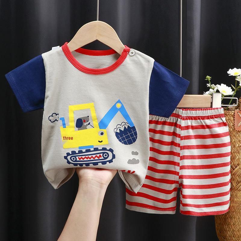 2025 Kids' Short Sleeve Summer Pajama Set - Boys and Girls Baby T-shirt and Shorts
