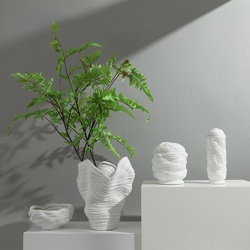 

Ceramic Vase Irregular Grain Wide Mouth Flowerpot Fruit Bowl Desktop Storage Organization Flower Vase Home Decoration Vases Pots