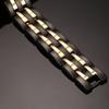 Ikuinen Health Mens Hand Chain Black Double Row Gold Color Bio Magnetic Bracelet 15mm Wide Stainless Steel Bracelets For Man