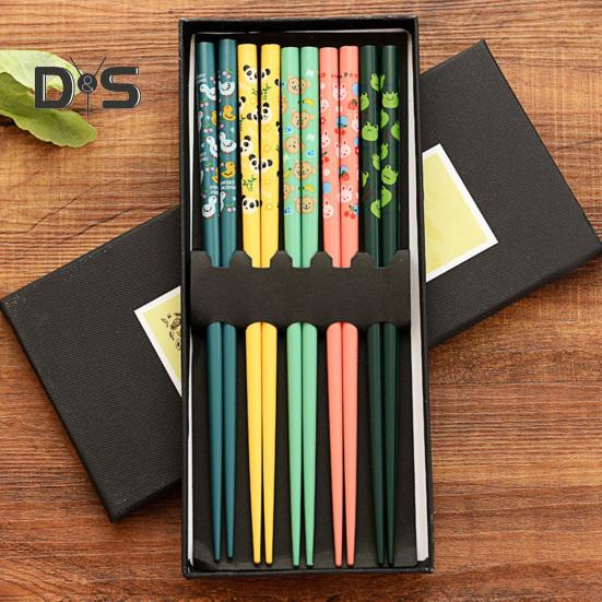 Anti-Rutsch 5 Paar Essstäbchen, gratfrei, lebensmittelecht, guter Halt, antihaftbeschichtet, Essen, 6 Stile, Blumenmuster, Bambus-Essstäbchen