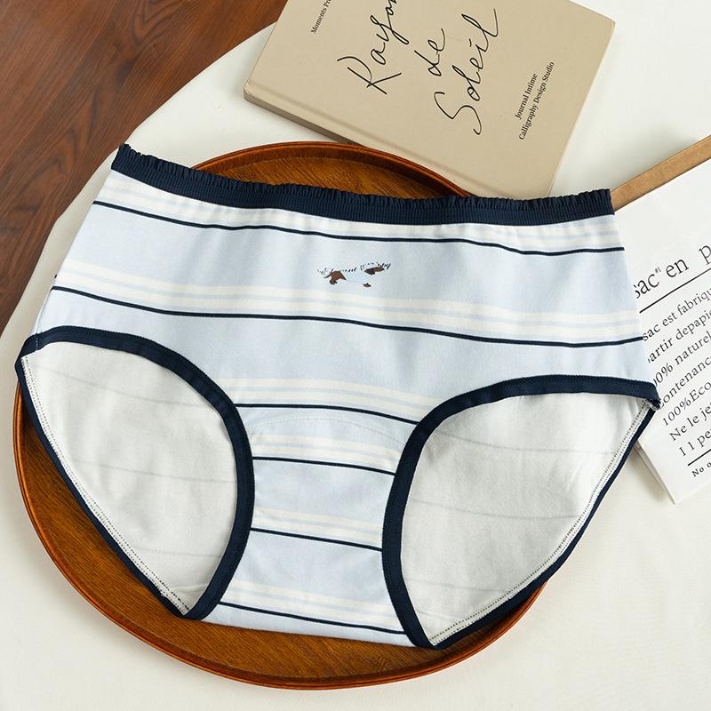 

Female Spring and Autumn College Style Collision Color Cotton Antibacterial Extended Crotch Waist Triangle Briefs XXL синій