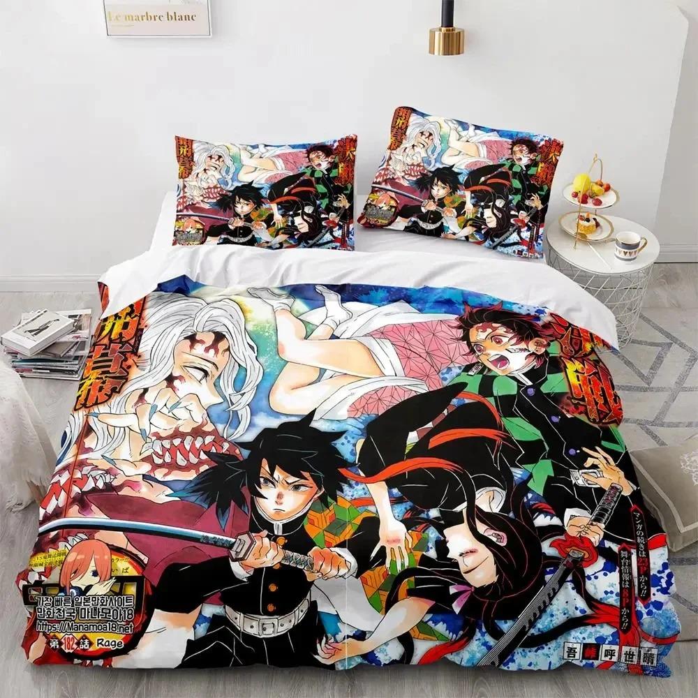 Anime Demon Slayer Kamado Tanjirou Sängkläder Set Påslakan Örngott Täcke King Queen Size Pojkar Vuxna A