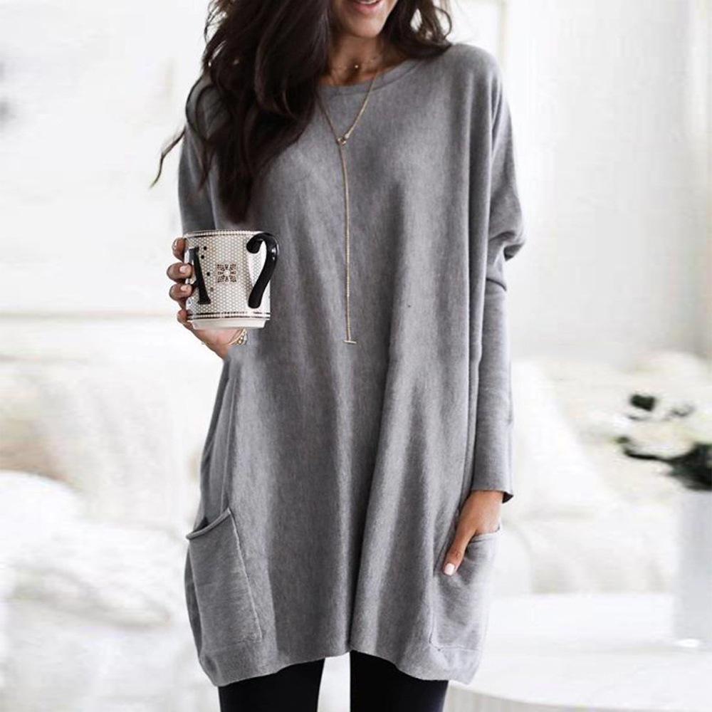 Women‘s Long Sleeve Pocket Tunic Tops Blouse Ladies Casual Loose Jumper Pullover Plus Size Clothing for Female