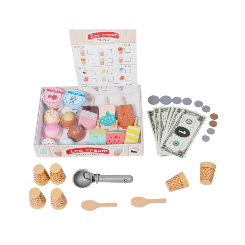 Wooden Ice Cream Shop Role-Play Cash Register for Kids