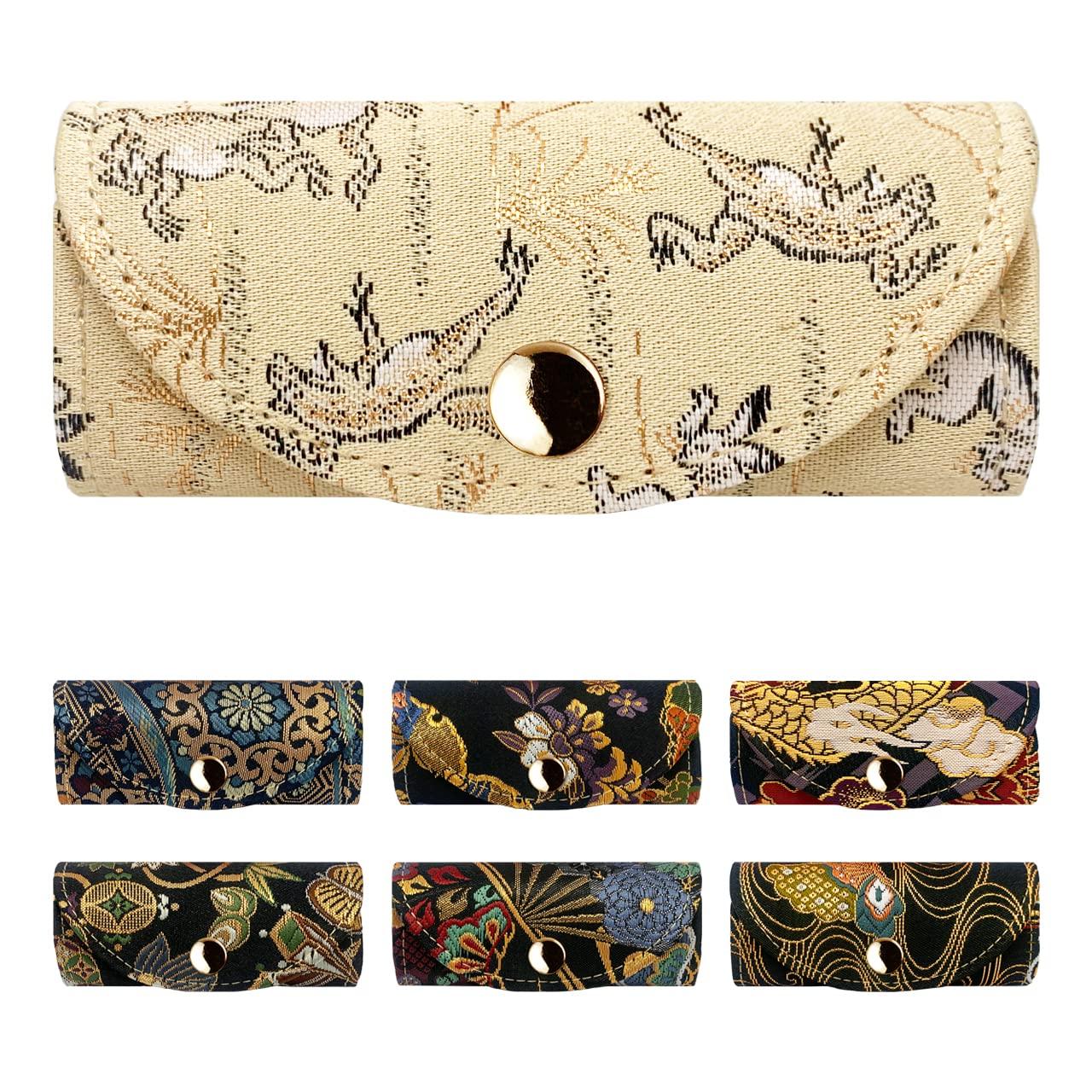 

Nishijin Woven Key Case 4 Row Smart Key Trifold Key Holder Key Compact Key Holder 4 Row Key Hook Japanese Pattern Gold Brocade Tsukikage Choju Giga