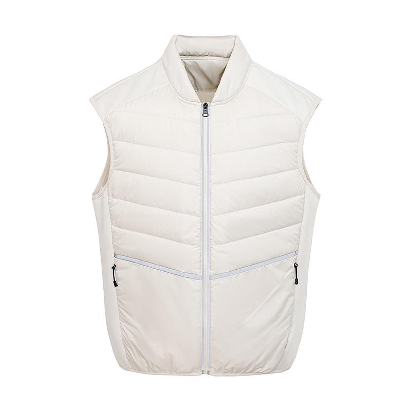 

Men s Lightweight Windproof Winter Jacket - Warm, Thin Stand Collar Casual Outerwear with White Duck Down Vest 2XL бежевий