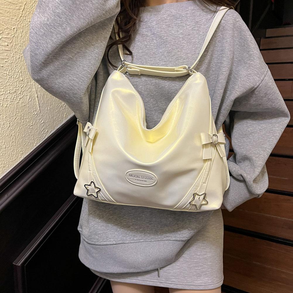 Women Y2k All-Match Shoulder Bag Large Capacity Versatile Handbag Solid Color Cute Tote Handbag Work Commute School Bag
