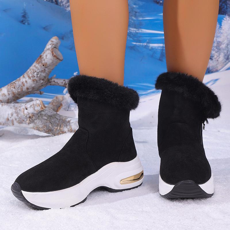 Fashion Black Chunky Platform Fur Ankle Boots Women 2025 Retro Zipper Wedge Heel Snow Boots Woman Autumn Winter Short Booties Mujer 43