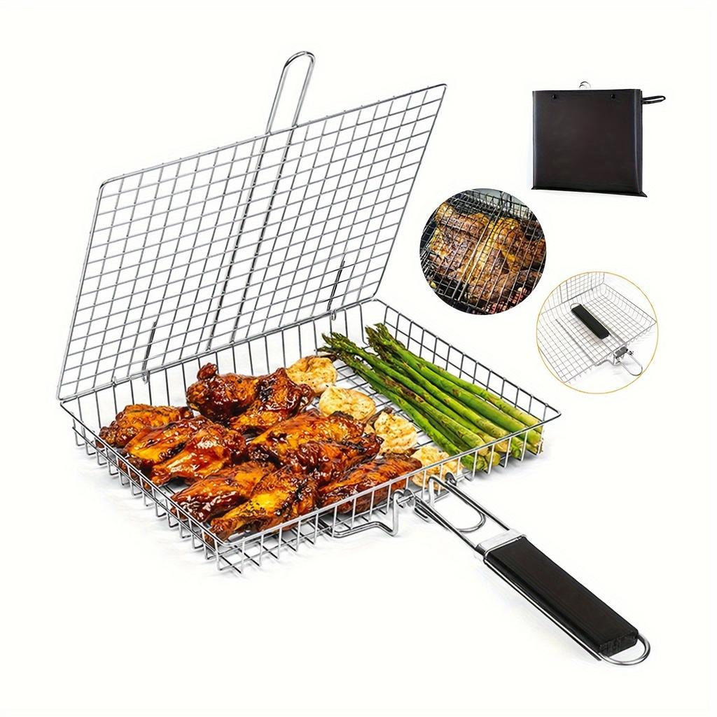 1pc BBQ Grill Basket - Heavy Duty Barbecue Turner for Meat, Steak, Shrimp, Veggies - Rustproof Outdoor Grilling Accessory for Picnic Camping