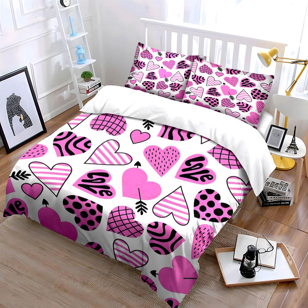 "Romantic Hearts Pattern Gift Set" Kid's and Adults' Bedroom Decor, Exquisite Three-piece Bedding Set Gift