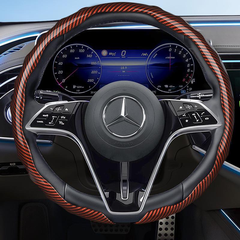 Suitable for Mercedes-Benz Carbon Fiber Texture Steering Wheel Cover Snap-On Wave-Shaped Sports Design Protective Case V G S a E C Class Gle Glc