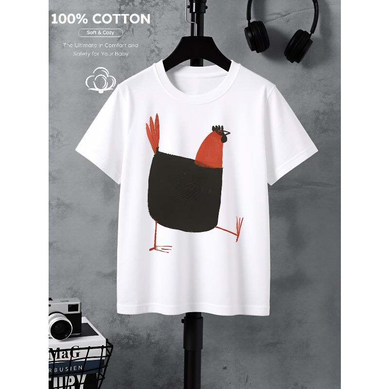 European sizes Boys' Cotton T-shirt Stylized Chicken with Bold Colors, Ideal for Outdoor Activities, Soft Knitted Top, Comfortable And Breathable