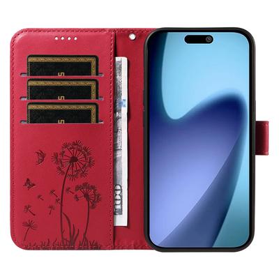 For iPhone 17 Air Leather Wallet Case with Strap Dandelion Imprint Phone Stand Cover