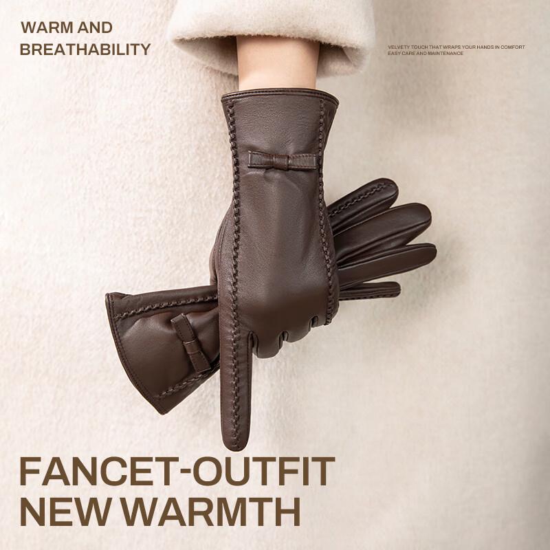 

FANCET Women s Winter Fleece-Lined Sheepskin Touchscreen Gloves L