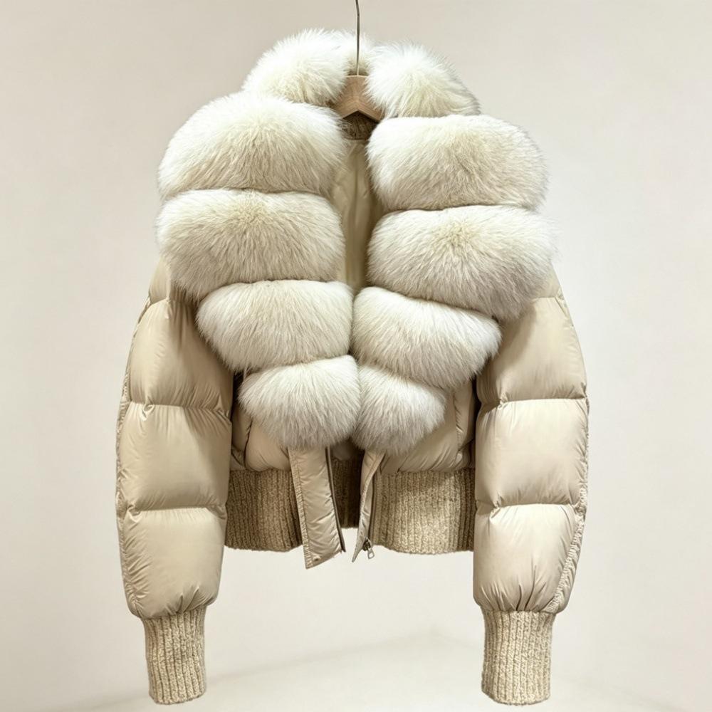 European and American natural real fox fur collar white duck down jacket women's short foreign style fashionable versatile warm jacket
